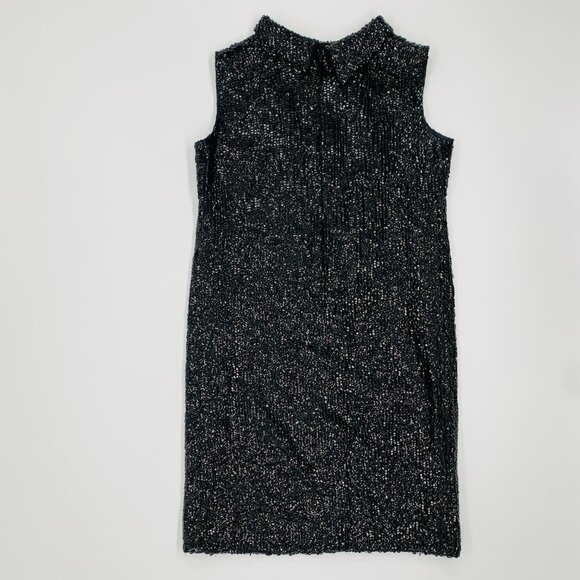 Valentina 60s Black Wool Sequin Sleeveless Shift Dress | Size L/XL - Picture 7 of 14